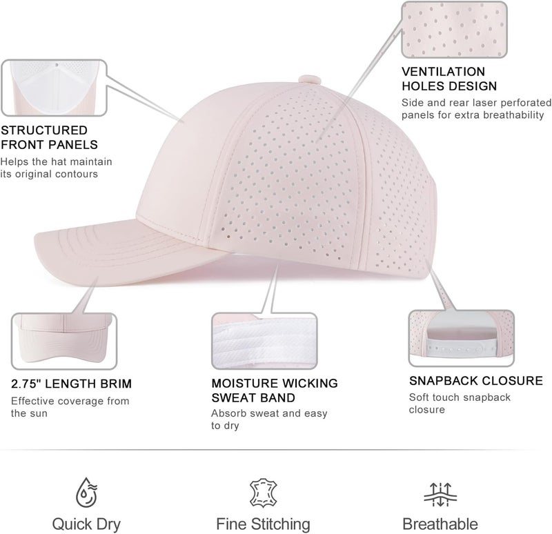 VOBOOM Men Quick Dry Baseball Cap Laser Cut Mesh Ball Curved Brim Snapback Hat - Image 5